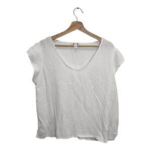 Three Dots Gauze Tee M White Textured Relaxed Boho Beach Casual $48 Retail